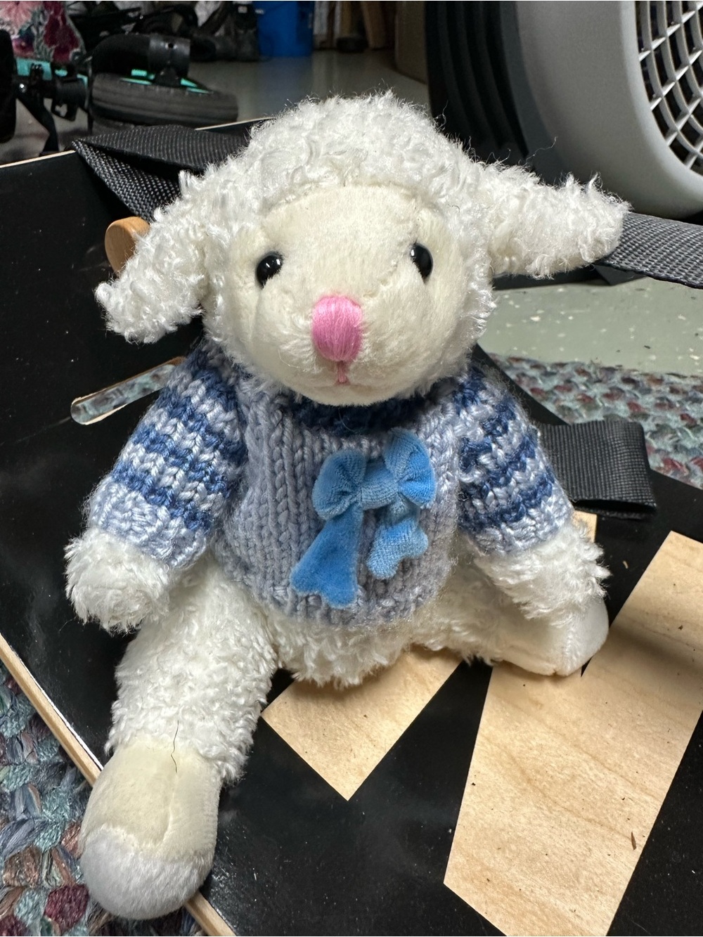 Vintage 1999 Hugfun Small Lamb Stuffed Animal in White with Blue Sweater in EUC